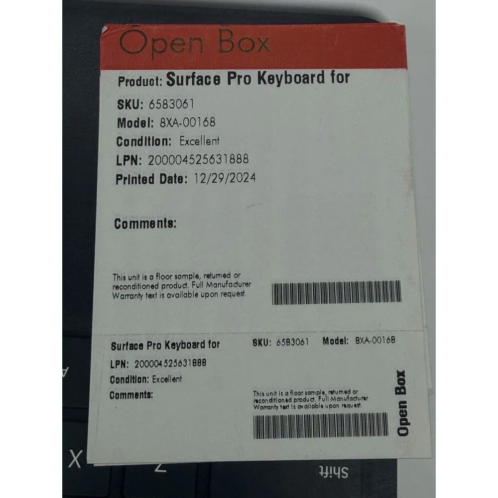 Microsoft Surface Pro Keyboard with Pen Storage Black - Model 1864, 8,9,10 11th